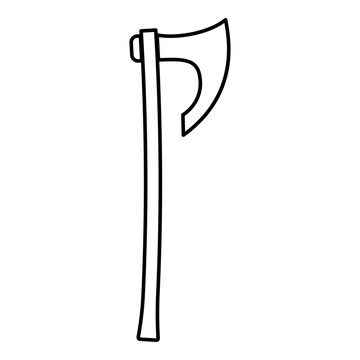 Ax with long handle Viking ax icon black color outline vector illustration flat style image