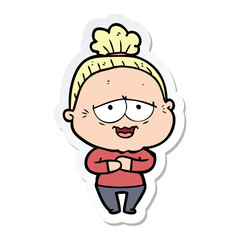sticker of a cartoon happy old lady