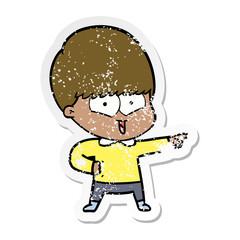distressed sticker of a cartoon happy boy