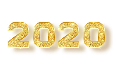 2020 glitter typography design. Gold sparkling Numbers Design of greeting card of Happy new year design. Gold Shining Pattern. Happy New Year Banner with 2020 Numbers. Vector illustration