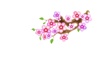 Attribute of hanami, branch sakura, vector illustration. Cherry blossom, with flowers in anime style. Unorthodox East Asian decoration tradition in partially animated stylistic solution.