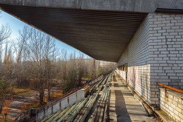 Fototapeta premium Part of the Abandoned stadium in Pripyat, Chernobyl Exclusion Zone 2019