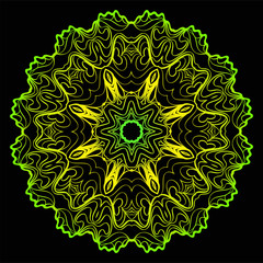 Round Floral Mandala Ornament. Vector Illustration. Isolated. Oriental Design Layout. Black green color