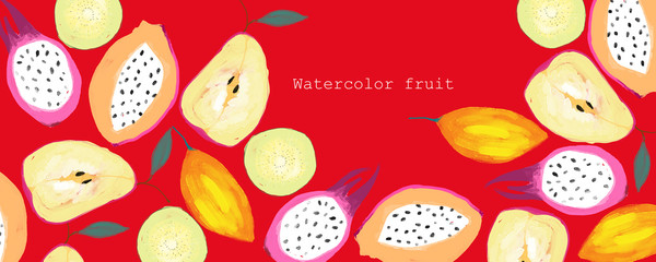 Watercolor hand drawn tropical fruit