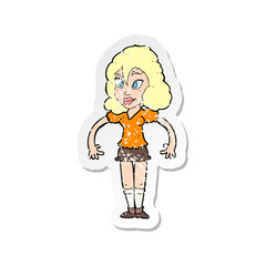 retro distressed sticker of a cartoon pretty woman