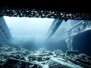 Ship wreck interior in the ocean