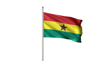 Ghana flag waving isolated white background 3D illustration