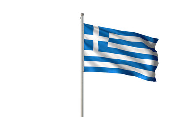 Greece flag waving isolated white background 3D illustration