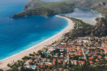 Fototapeta premium Amazing beach, top view, Turkey, Oludeniz.