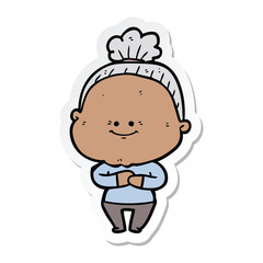 sticker of a cartoon happy old woman