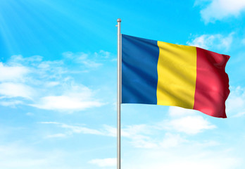 Chad flag waving sky background 3D illustration