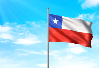 Chile flag waving sky background 3D illustration