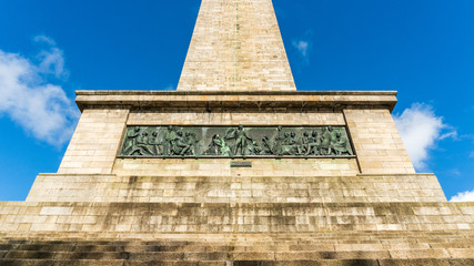 Bronze plaque on the Wellington Monument, finished in 1861, cast from cannons captured at Waterloo depicting 'Civil and Religious Liberty', located in Phoenix Park, Dublin, Ireland