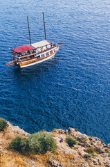 Boat with tourists on a cruise near Antalya, Turkey