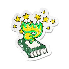 retro distressed sticker of a cartoon magical spell book