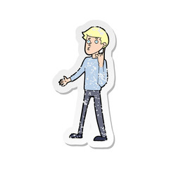 Obraz premium retro distressed sticker of a cartoon man asking question