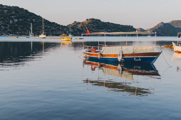 Old excursion Boats in Ucagis, Mediterranean Sea. District of Kekova, province of Antalya, Turkey