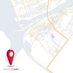 Vector abstract city map with red pointer