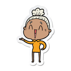 sticker of a cartoon happy old lady
