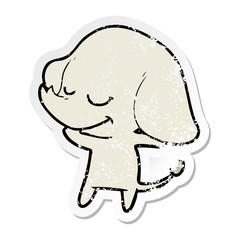 distressed sticker of a cartoon smiling elephant