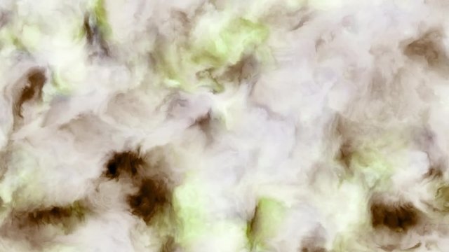 Loopable 4k video of milky white brown and green clouds in a nebula in space, slowly moving, forming and dissolving, 4k, 3840p, 24fps