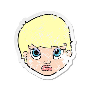 recommend clip art: retro distressed sticker of a cartoon sulking woman