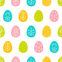 Easter eggs seamless pattern with hand drawn decoration