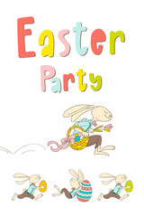 Hand drawn bunny, eggs, and lettering phrase Easter Party