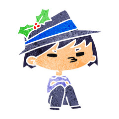 christmas retro cartoon of kawaii boy