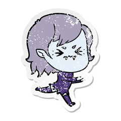 distressed sticker of a annoyed cartoon vampire girl