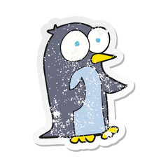 retro distressed sticker of a cartoon penguin
