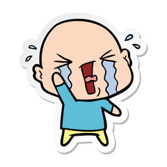 sticker of a cartoon crying bald man
