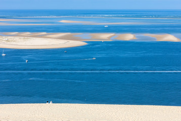 View from the Dune of Pilat, the tallest sand dune in Europe. La Teste-de-Buch, Arcachon Bay,...