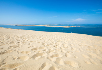 Fototapeta na wymiar View from the Dune of Pilat, the tallest sand dune in Europe. La Teste-de-Buch, Arcachon Bay, Aquitaine, France