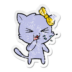 distressed sticker of a cartoon cat