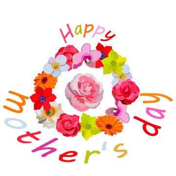 Image of different flowers for mother's day. Pink, red and green colors. The colors of spring. Vector.