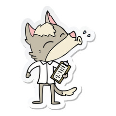 sticker of a howling office wolf cartoon