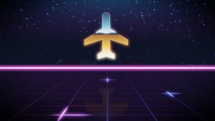 synthwave retro design icon of plane