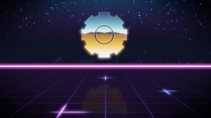 synthwave retro design icon of gear