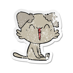 distressed sticker of a happy little dog cartoon