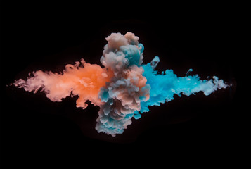 Coloured acrylic ink mixing in water on black