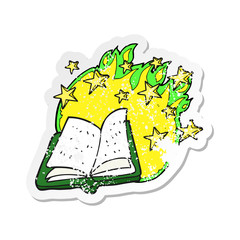 retro distressed sticker of a cartoon magic spell book