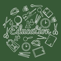 Education circle concept. Back to school elements of illustration flat icons background. Thin lines outline design infographics template