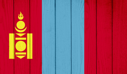 Flag of Mongolia on wooden background