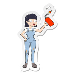 sticker of a cartoon woman in dungarees