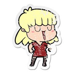 distressed sticker of a cartoon woman