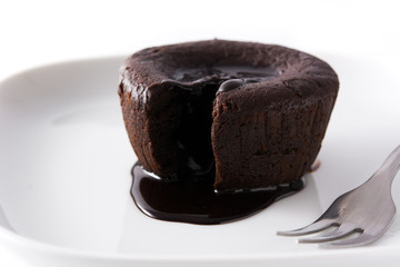 Coulant chocolate cake isolated on white background