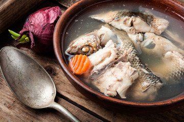 Fish soup in plate
