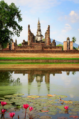 Fototapeta na wymiar Sukhothai Historical Park In Thailand, Buddha statue, Old Town,Tourism, World Heritage Site, Civilization,UNESCO.