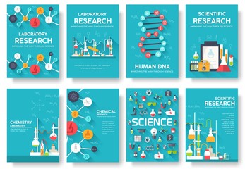 Science information cards set. laboratory template of flyear, magazines, posters, book cover, banners. Chemistry infographic concept background. Layout illustrations template pages with typography